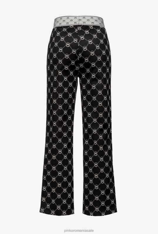 pantaloni casual | pantaloni din tricot jacquard cu monogramă Pinko negru/ecru B0D08773