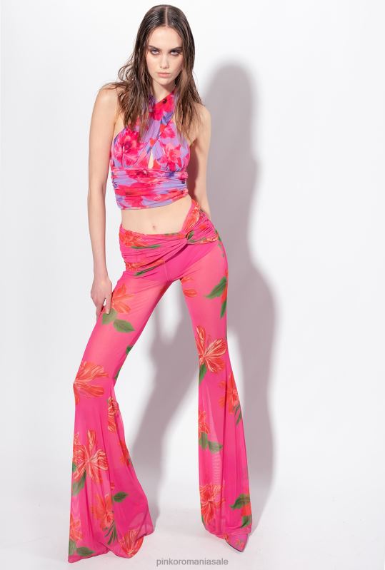 pantaloni casual | pantaloni florali semitransparenti Pinko multi fucsia/rosu B0D08758
