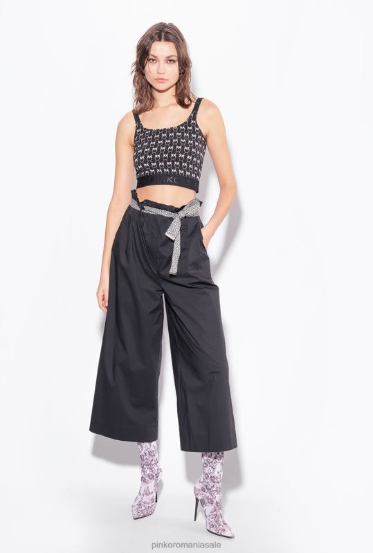 pantaloni casual | pantaloni largi cu centura Pinko limuzina neagră B0D08766
