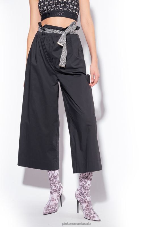 pantaloni casual | pantaloni largi cu centura Pinko limuzina neagră B0D08766