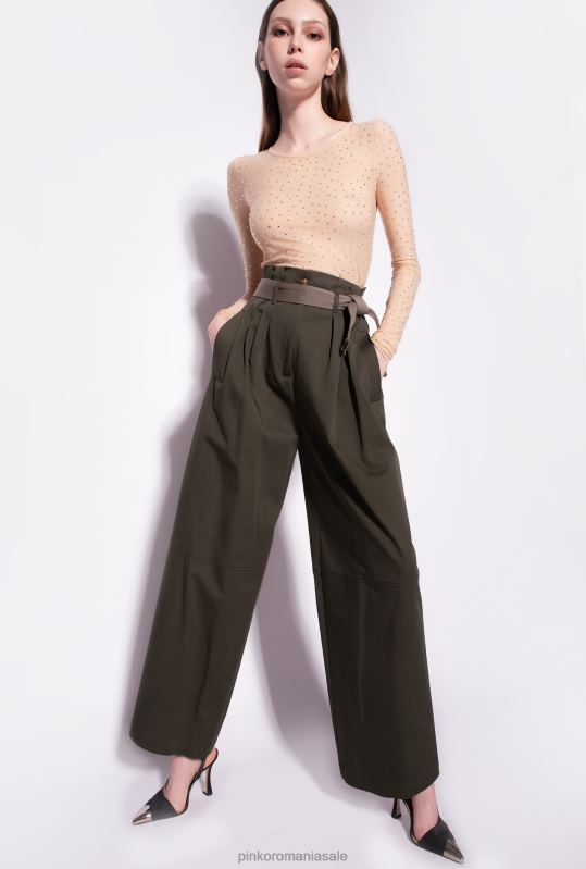 pantaloni casual | pantaloni largi cu centura Pinko verde armată B0D08784