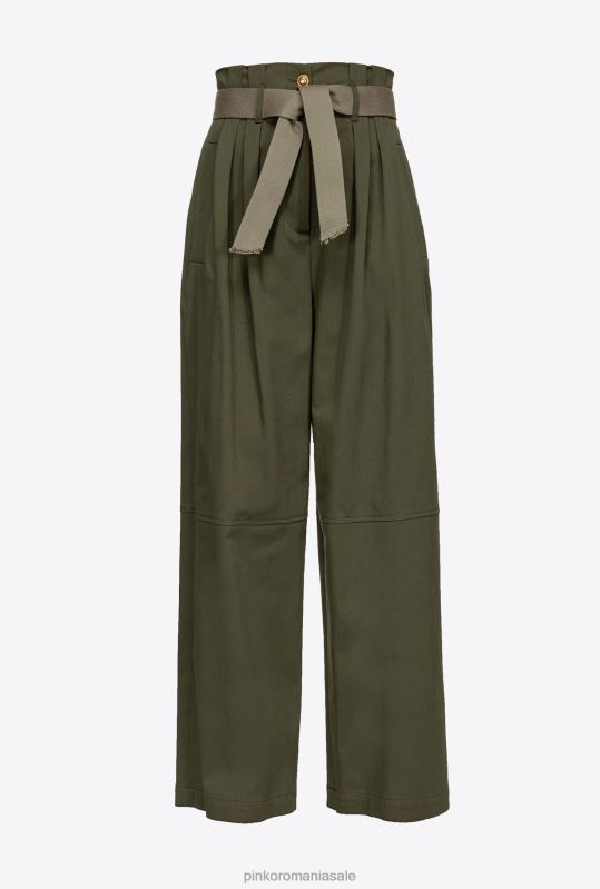 pantaloni casual | pantaloni largi cu centura Pinko verde armată B0D08784