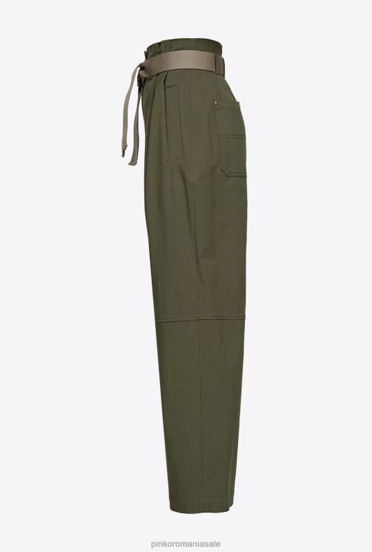 pantaloni casual | pantaloni largi cu centura Pinko verde armată B0D08784