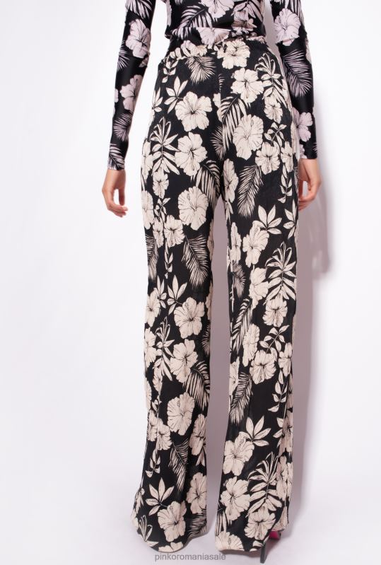 pantaloni casual | pantaloni largi cu detalii florale grafice Pinko negru/unt B0D08676