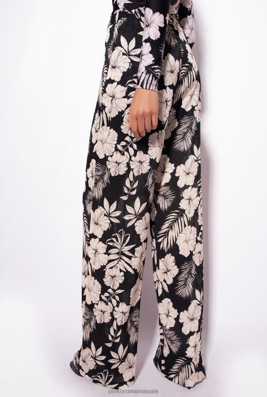 pantaloni casual | pantaloni largi cu detalii florale grafice Pinko negru/unt B0D08676