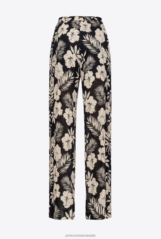 pantaloni casual | pantaloni largi cu detalii florale grafice Pinko negru/unt B0D08676