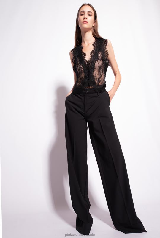 pantaloni casual | pantaloni largi cu satin Pinko limuzina neagră B0D08735