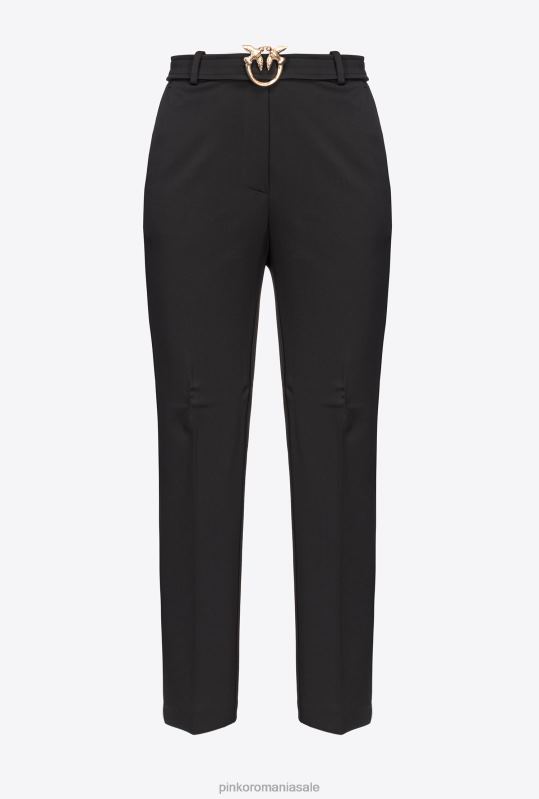 pantaloni casual | pantaloni slim-fit cu centură de păsări de dragoste Pinko limuzina neagră B0D08761