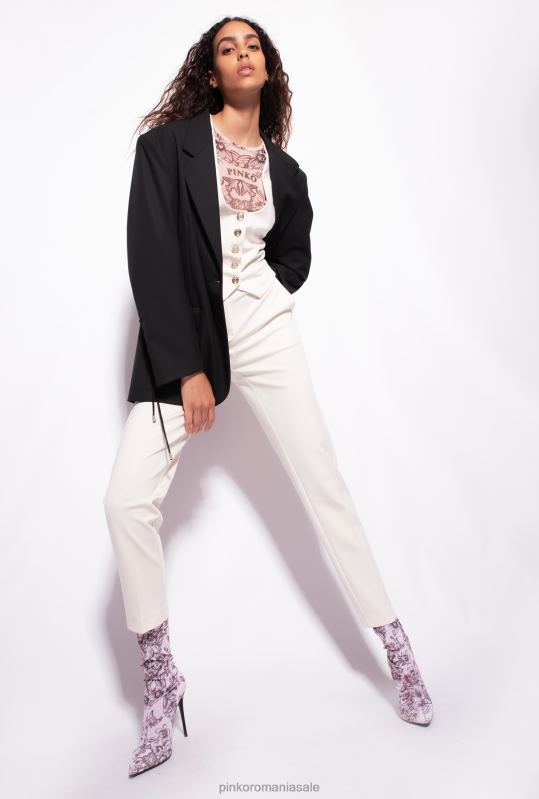 pantaloni casual | pantaloni slim-fit cu centură de păsări de dragoste Pinko roz alb fum B0D08762