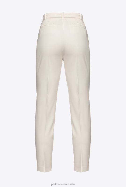 pantaloni casual | pantaloni slim-fit cu centură de păsări de dragoste Pinko roz alb fum B0D08762