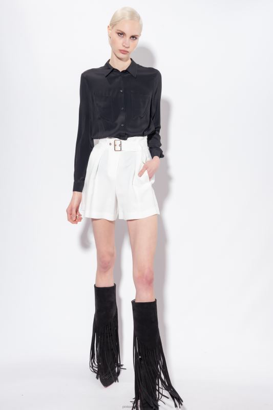 pantaloni scurți | pantaloni scurți de in cu centuri Pinko alb de mătase B0D08686