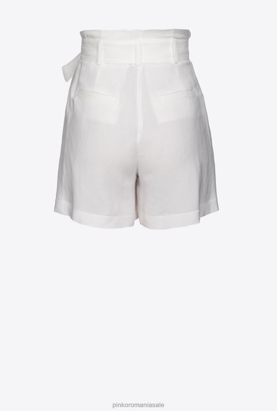 pantaloni scurți | pantaloni scurți de in cu centuri Pinko alb de mătase B0D08686