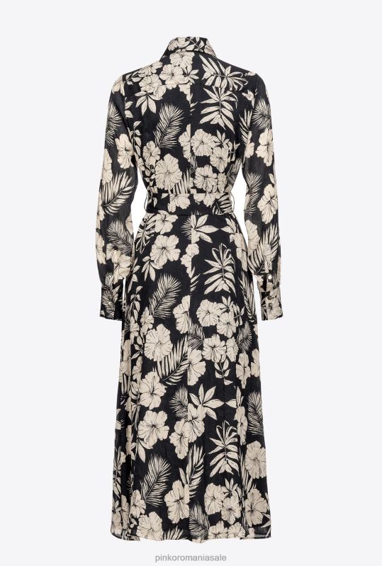 rochii lungi | rochie cămașă cu flori florale Pinko negru/unt B0D0853