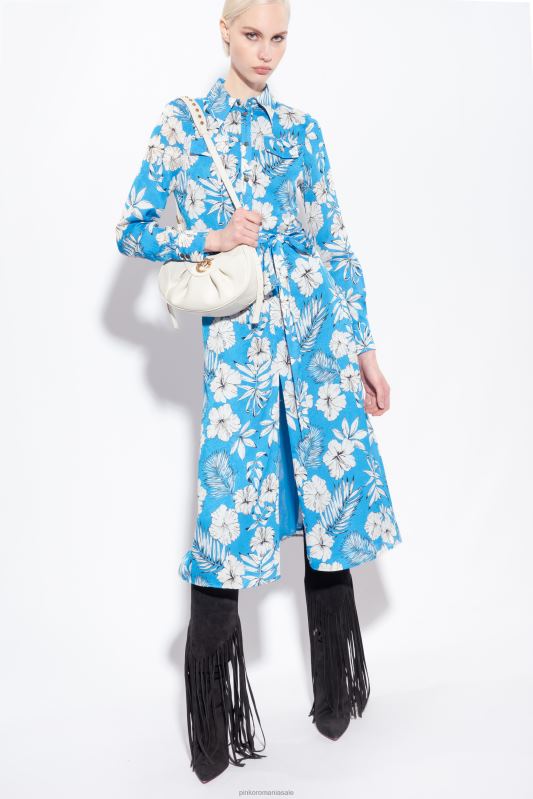 rochii lungi | rochie cămașă cu flori florale Pinko turcoaz/unt/negru B0D0852