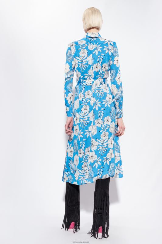 rochii lungi | rochie cămașă cu flori florale Pinko turcoaz/unt/negru B0D0852