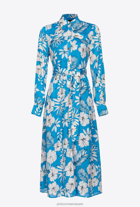 rochii lungi | rochie cămașă cu flori florale Pinko turcoaz/unt/negru B0D0852