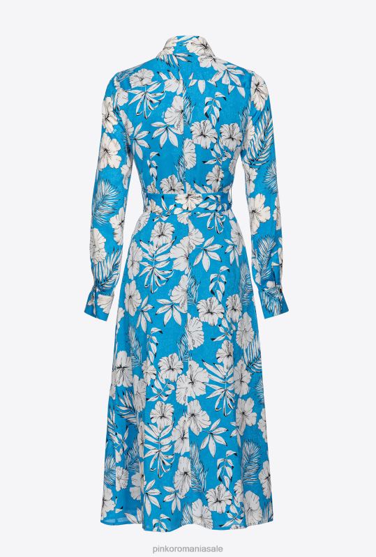rochii lungi | rochie cămașă cu flori florale Pinko turcoaz/unt/negru B0D0852