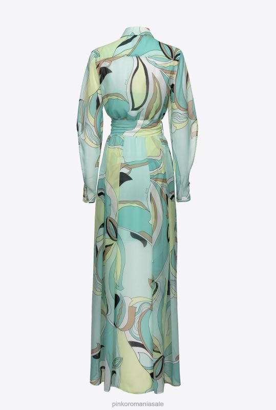 rochii lungi | rochie cămașă din voile cu imprimeu cu boboci de flori Pinko multicolor - verde aqua/bej B0D0837