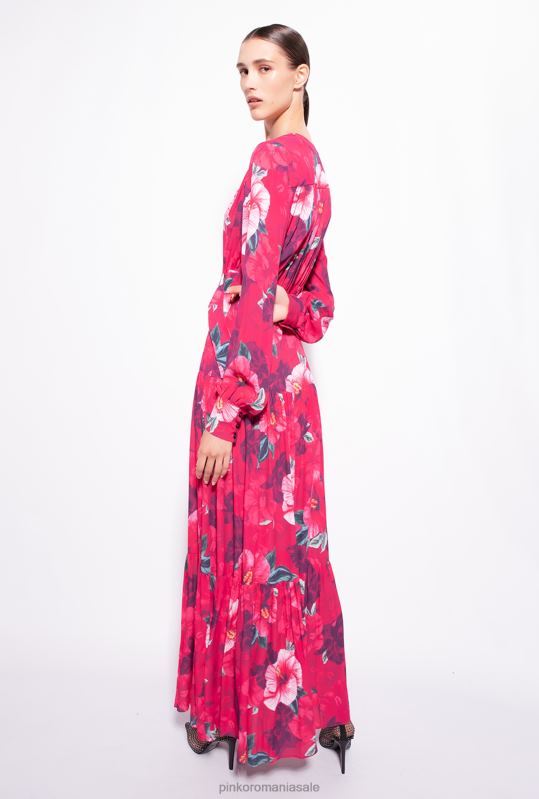 rochii lungi | rochie camasa lunga cu imprimeu hibiscus Pinko multi. fucsia/roz B0D08141