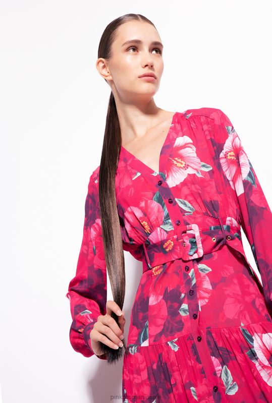 rochii lungi | rochie camasa lunga cu imprimeu hibiscus Pinko multi. fucsia/roz B0D08141
