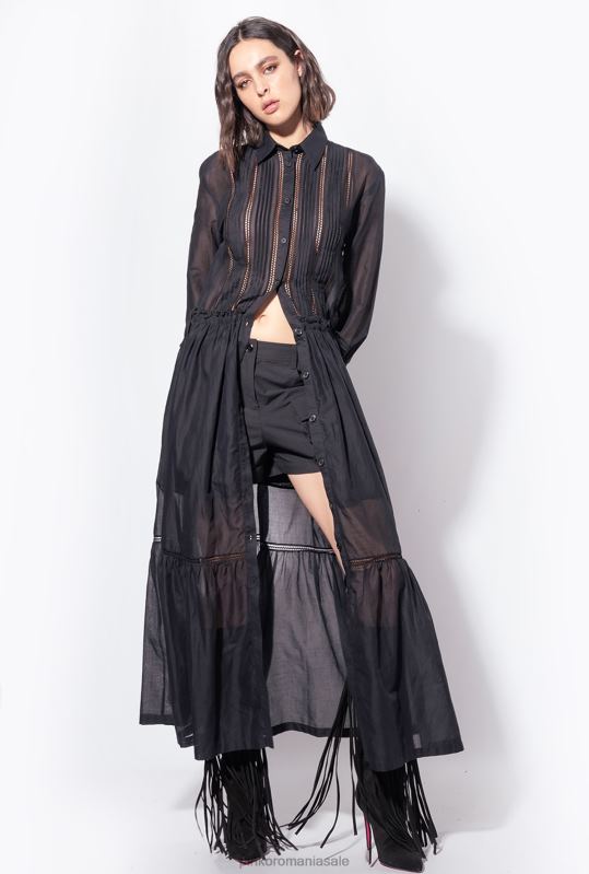 rochii lungi | rochie camasa lunga de muselina Pinko limuzina neagră B0D0898