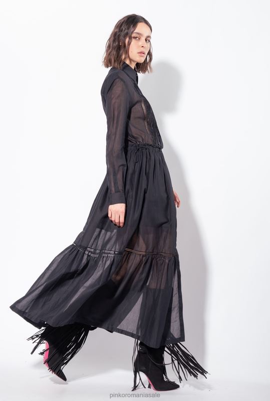 rochii lungi | rochie camasa lunga de muselina Pinko limuzina neagră B0D0898