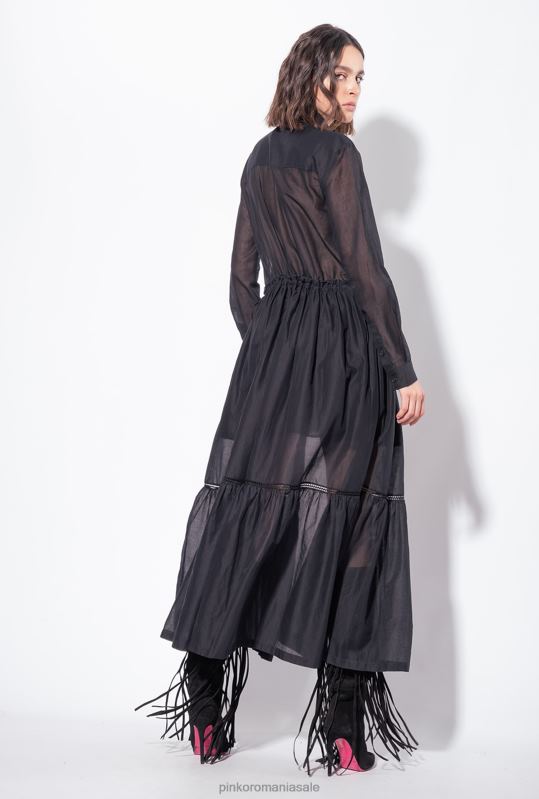 rochii lungi | rochie camasa lunga de muselina Pinko limuzina neagră B0D0898