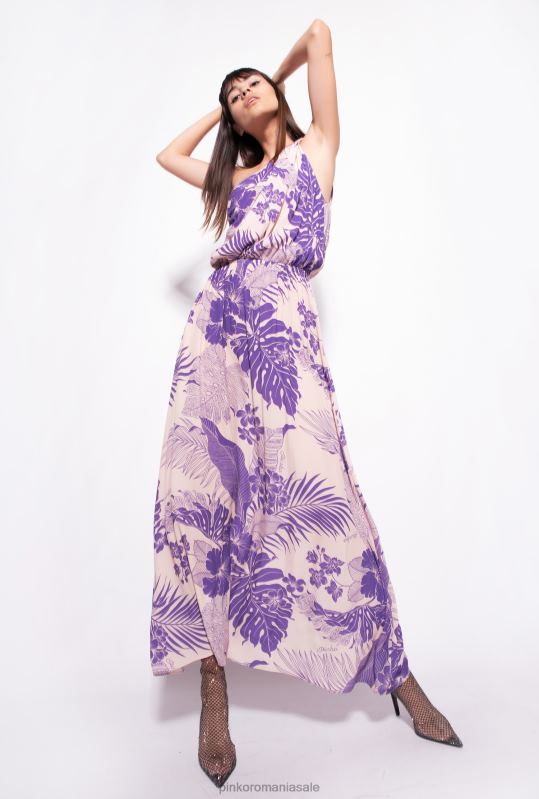 rochii lungi | rochie cu un singur umăr cu imprimeu tropical Pinko nud/violet B0D08131