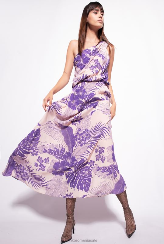 rochii lungi | rochie cu un singur umăr cu imprimeu tropical Pinko nud/violet B0D08131