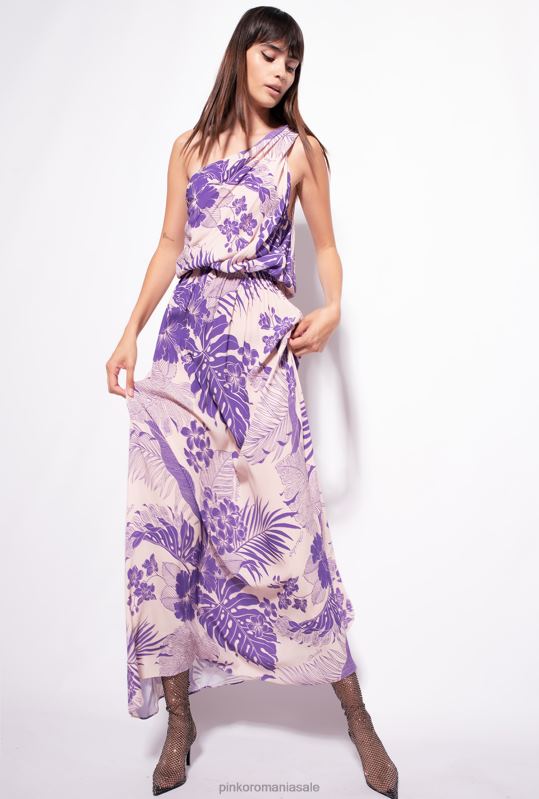 rochii lungi | rochie cu un singur umăr cu imprimeu tropical Pinko nud/violet B0D08131