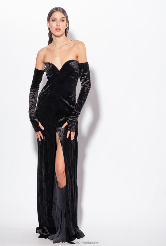rochii lungi | rochie de catifea fără umeri Pinko limuzina neagră B0D08198