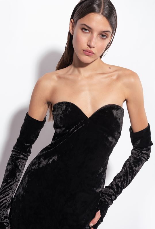 rochii lungi | rochie de catifea fără umeri Pinko limuzina neagră B0D08198