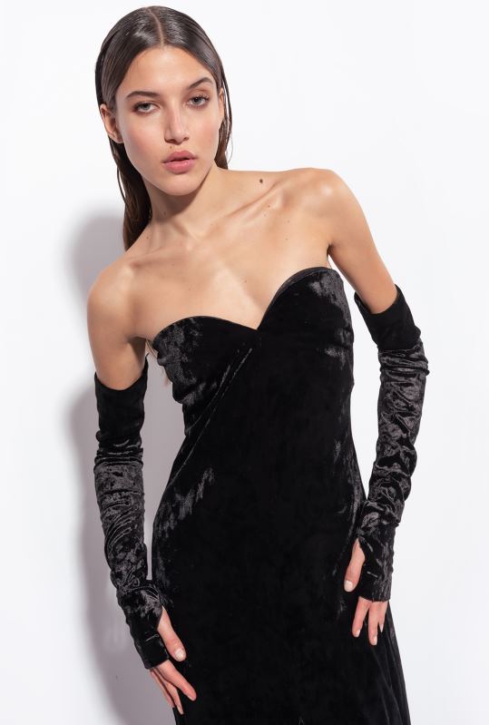 rochii lungi | rochie de catifea fără umeri Pinko limuzina neagră B0D08198