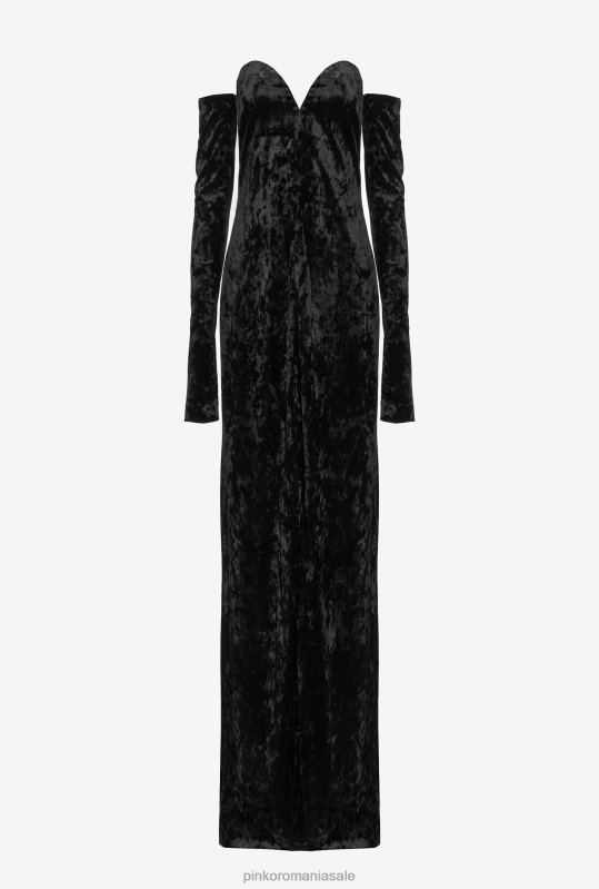 rochii lungi | rochie de catifea fără umeri Pinko limuzina neagră B0D08198