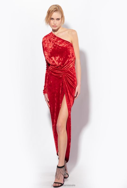 rochii lungi | rochie de catifea zdrobită cu un singur umăr Pinko rio roșu B0D08199