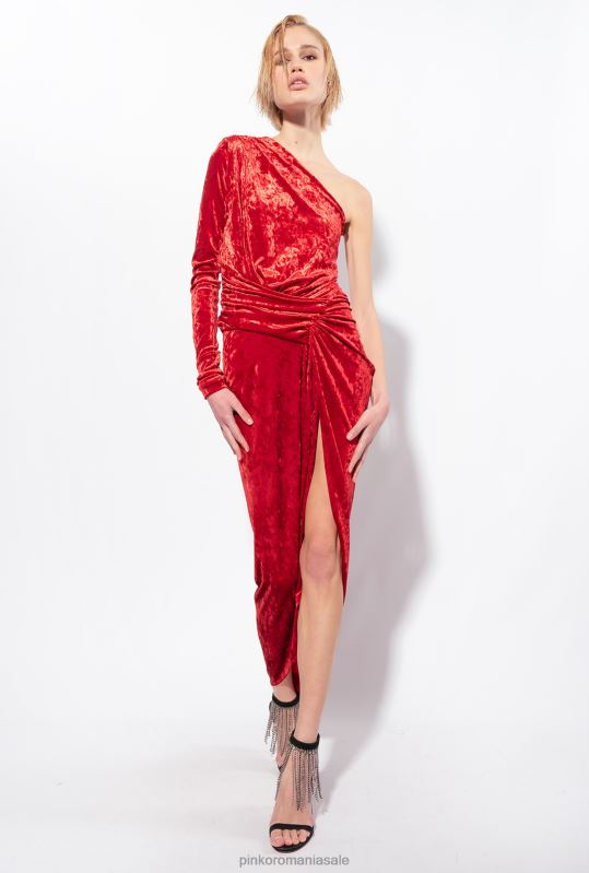 rochii lungi | rochie de catifea zdrobită cu un singur umăr Pinko rio roșu B0D08199