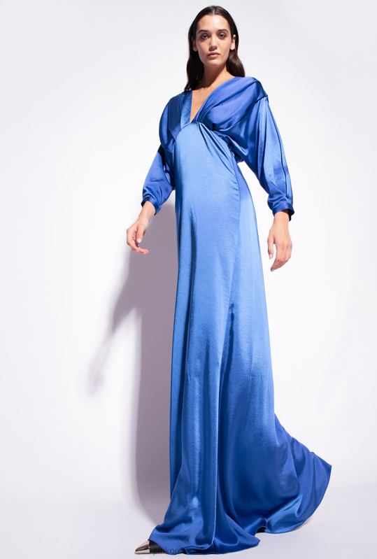 rochii lungi | rochie din satin cu fundita Pinko albastru B0D08111