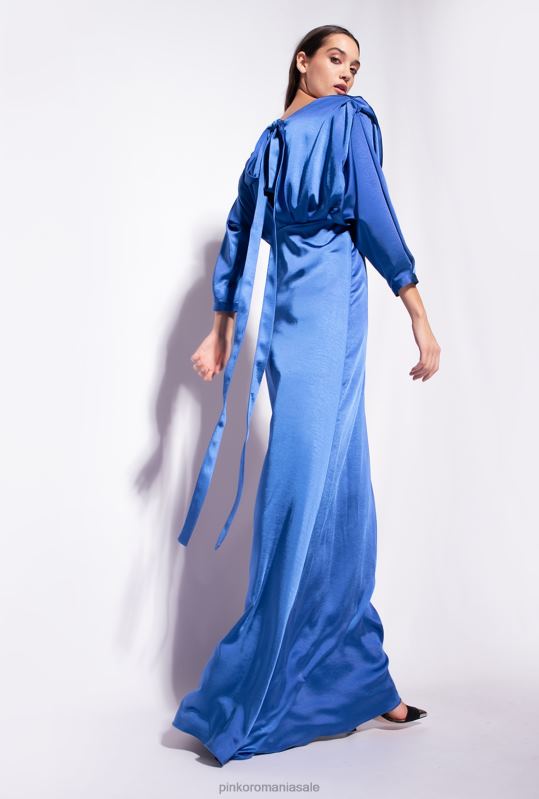 rochii lungi | rochie din satin cu fundita Pinko albastru B0D08111