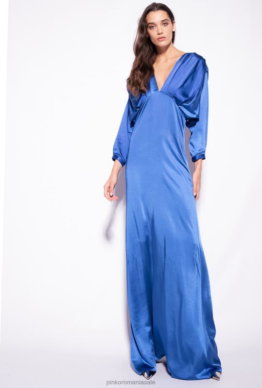 rochii lungi | rochie din satin cu fundita Pinko albastru B0D08111