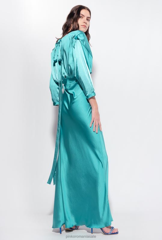 rochii lungi | rochie din satin cu fundita Pinko albastru B0D08169