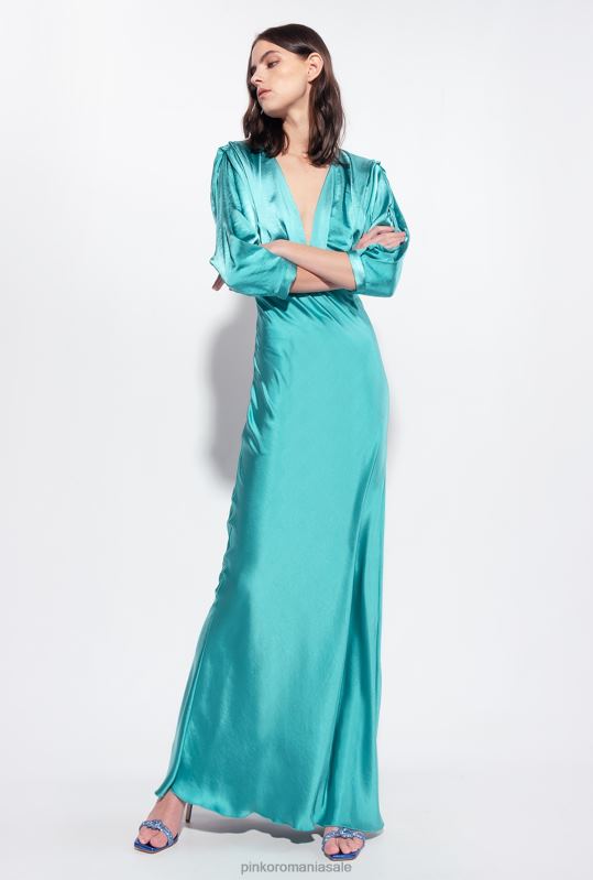 rochii lungi | rochie din satin cu fundita Pinko albastru B0D08169