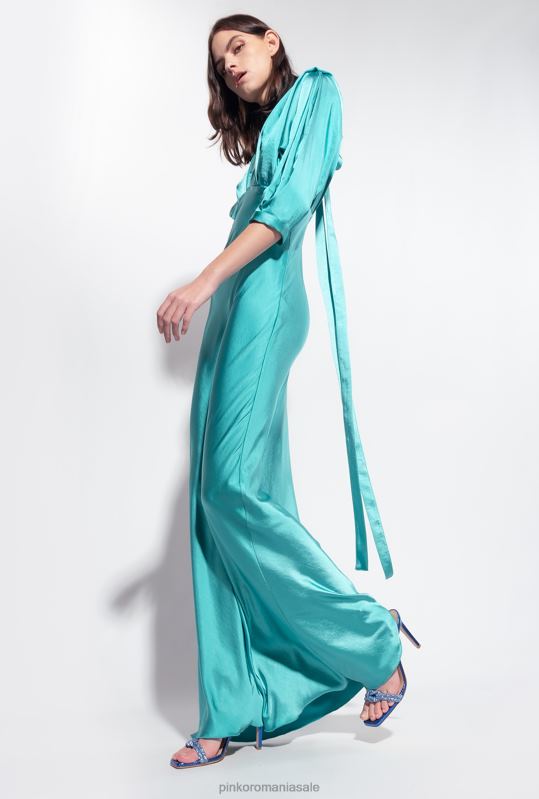 rochii lungi | rochie din satin cu fundita Pinko albastru B0D08169