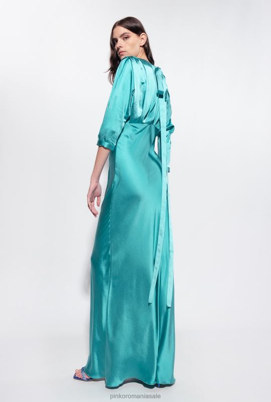 rochii lungi | rochie din satin cu fundita Pinko albastru B0D08169