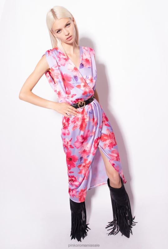 rochii lungi | rochie din satin cu imprimeu floral Pinko liliac/roz deschis/fucsia B0D0899