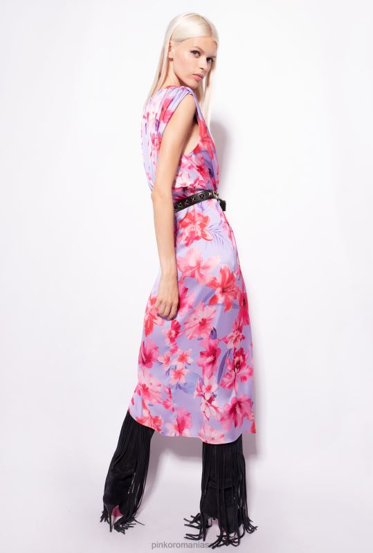rochii lungi | rochie din satin cu imprimeu floral Pinko liliac/roz deschis/fucsia B0D0899