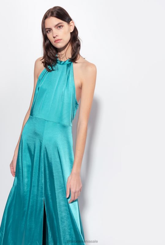 rochii lungi | rochie din satin cu spatele deschis Pinko albastru B0D0851