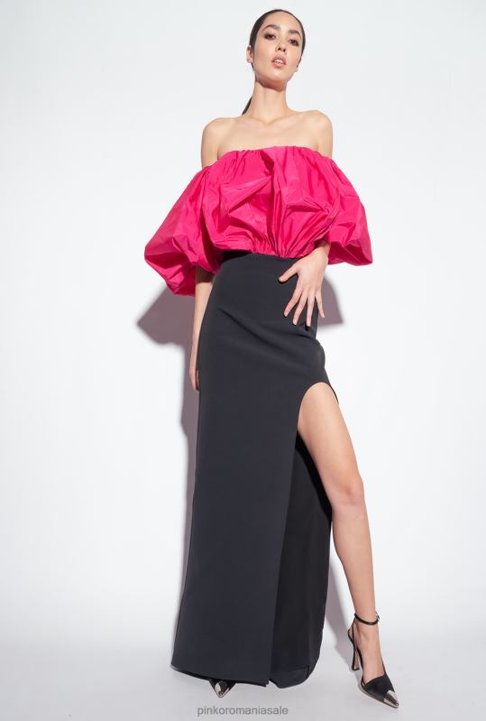 rochii lungi | rochie din tafta galeria Pinko negru/fucsia B0D08212