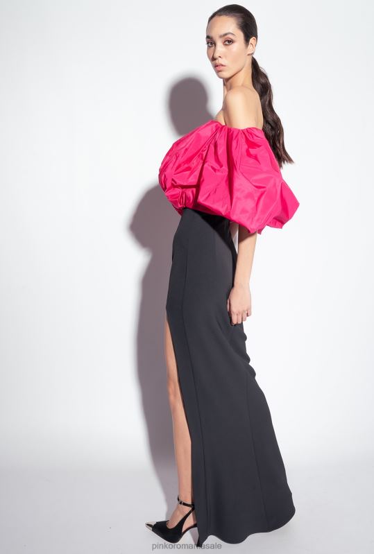 rochii lungi | rochie din tafta galeria Pinko negru/fucsia B0D08212