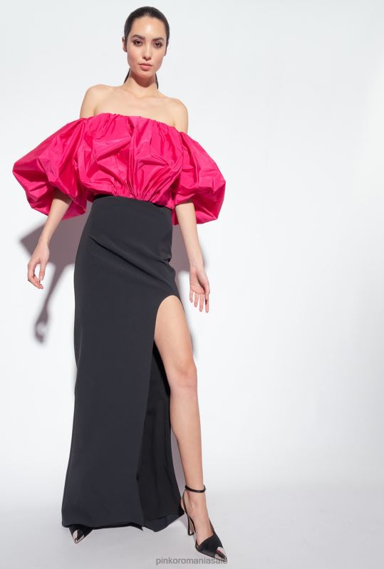 rochii lungi | rochie din tafta galeria Pinko negru/fucsia B0D08212