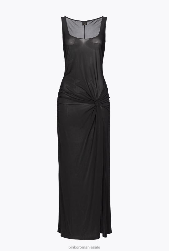 rochii lungi | rochie drapată din jerse cu fante Pinko limuzina neagră B0D081